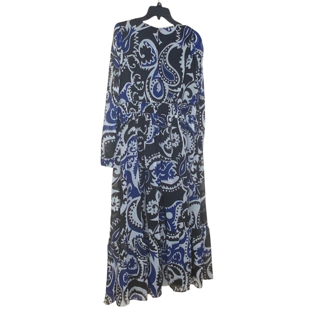 LOFT Blue and Black Paisley Long Sleeve Dress. Sheer sleeves. Size 8 - Picture 6 of 6